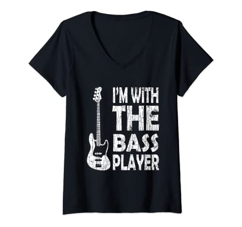 Damen I'm With Bass Player Gitarristen Gitarre Music Lover Graphic T-Shirt mit V-Ausschnitt Damen I'm With Bass Player Gitarristen Gitarre Music Lover Graphic T-Shirt mit V-Ausschnitt von Funny Bass Player Graphic & More