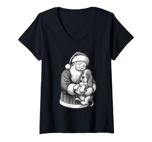 Damen Basset Hound Weihnachtsmann Weihnachten Hundeliebhaber T-Shirt mit V-Ausschnitt Damen Basset Hound Weihnachtsmann Weihnachten Hundeliebhaber T-Shirt mit V-Ausschnitt von Funny Basset Holiday Dog Designs