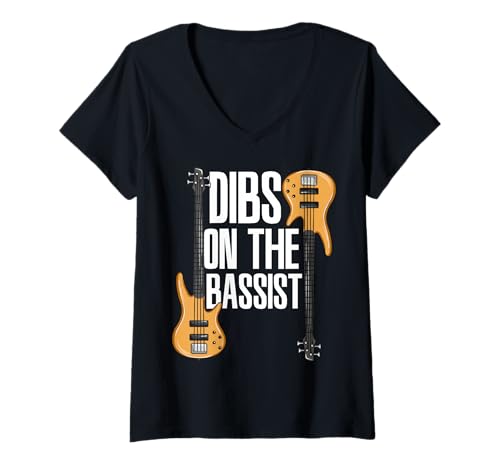 Damen Dibs On The Bassist Lustiger Bassist T-Shirt mit V-Ausschnitt Damen Dibs On The Bassist Lustiger Bassist T-Shirt mit V-Ausschnitt von Funny Bassist Designs