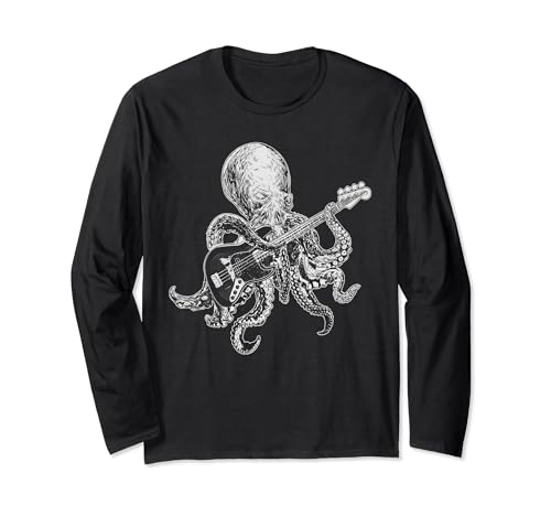Octopus Playing Bassgitarren-Shirt für Herren Dad Octopus Lover Langarmshirt Octopus Playing Bassgitarren-Shirt für Herren Dad Octopus Lover Langarmshirt von Funny Bassist Octopus Shirt Octopus & Guitar Lover