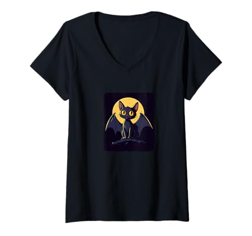 Damen Tolles Halloween-Flügel mit Katzen-Fledermaus-Kostüm T-Shirt mit V-Ausschnitt Damen Tolles Halloween-Flügel mit Katzen-Fledermaus-Kostüm T-Shirt mit V-Ausschnitt von Funny Bat Cat