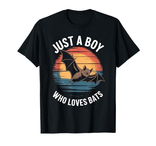 Just a Boy Who Loves Fledermäuse Retro Vintage Sonnenuntergang Fledermaus Liebhaber T-Shirt von Funny Bat Lover Apparel for Men Women