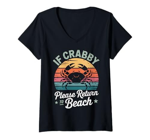 Damen Lustiger If Crabby Please Return to Beach-Grafik T-Shirt mit V-Ausschnitt von Funny Beach Graphic Apparel Outfit