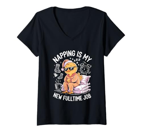 Damen This Chick is Retired Napping New Fullt Time Job Retirement T-Shirt mit V-Ausschnitt von Funny Beach Retired Chick Life Women Humor Tee