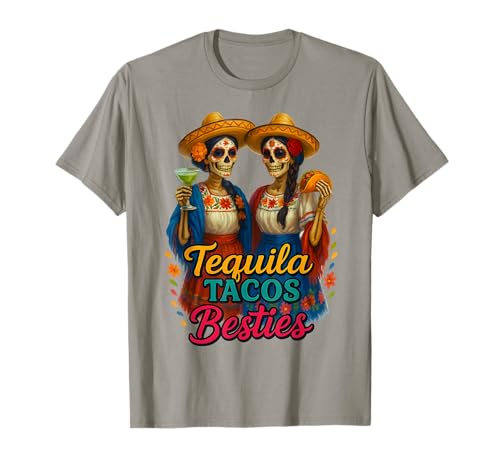Tacos Tequila and Besties Margarita Girls Trip Cinco De Mayo T-Shirt von Funny Beach Travel Matching Bachelorette Party