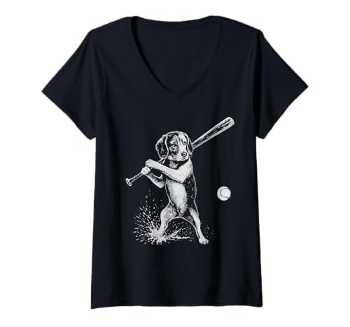 Damen Beagle Baseball Sport Hundeliebhaber T-Shirt mit V-Ausschnitt Damen Beagle Baseball Sport Hundeliebhaber T-Shirt mit V-Ausschnitt von Funny Beagle Baseball Player Dog Designs