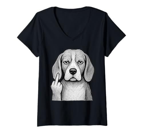 Damen Beagle Mittelfinger sarkastischer Hundeliebhaber T-Shirt mit V-Ausschnitt Damen Beagle Mittelfinger sarkastischer Hundeliebhaber T-Shirt mit V-Ausschnitt von Funny Beagle Flipping Off Dog Designs