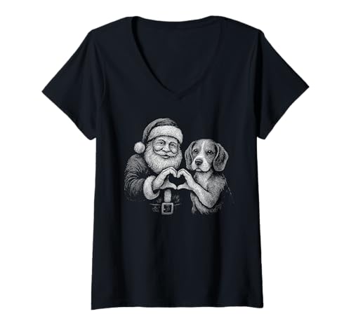 Damen Beagle Weihnachtsmann in Herzform für Hundeliebhaber T-Shirt mit V-Ausschnitt Damen Beagle Weihnachtsmann in Herzform für Hundeliebhaber T-Shirt mit V-Ausschnitt von Funny Beagle Holiday Dog Designs