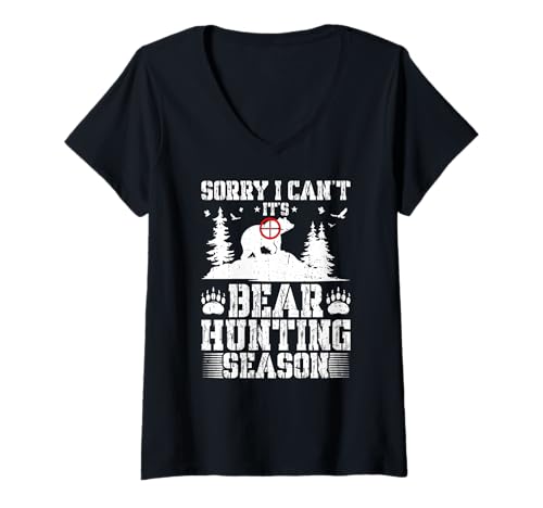 Damen Entschuldigung, es ist Bärenjagdsaison, Abenteuer, Bärenjagd T-Shirt mit V-Ausschnitt Damen Entschuldigung, es ist Bärenjagdsaison, Abenteuer, Bärenjagd T-Shirt mit V-Ausschnitt von Funny Bear Hunting Apparel