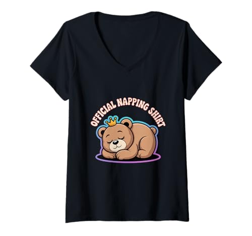 Damen Lustiges Schild mit Aufschrift I'd Rather Be Napping Memes, Bär, Nickerchen T-Shirt mit V-Ausschnitt Damen Lustiges Schild mit Aufschrift I'd Rather Be Napping Memes, Bär, Nickerchen T-Shirt mit V-Ausschnitt von Funny Bear Napping Tee To Nap Funny Napping Shirt