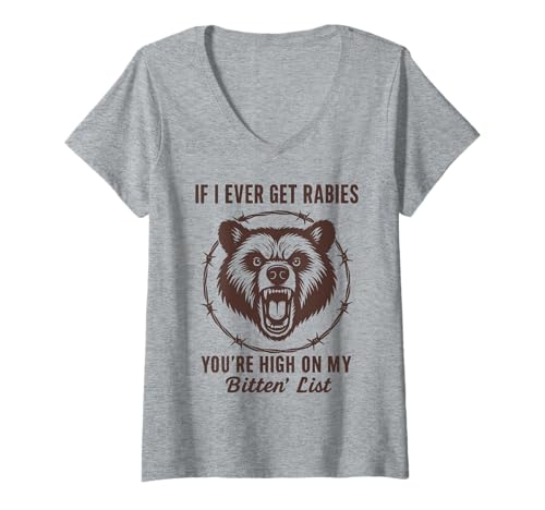 Damen Wenn ich jemals Tollwut bekomme, stehst du ganz Oben auf meiner Bitin-Liste. Bear Funny T-Shirt mit V-Ausschnitt Damen Wenn ich jemals Tollwut bekomme, stehst du ganz Oben auf meiner Bitin-Liste. Bear Funny T-Shirt mit V-Ausschnitt von Funny Bear Rabies Designs for Women And Men