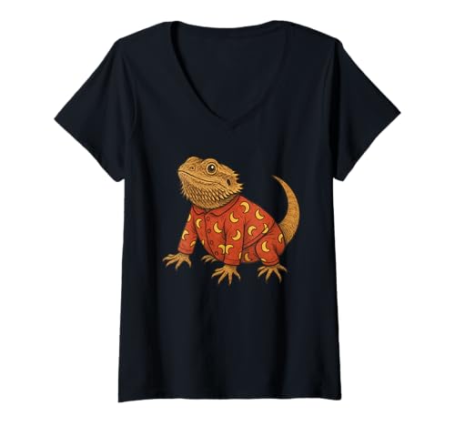 Damen Funny Bearded Dragon Wearing Pajamas T-Shirt mit V-Ausschnitt Damen Funny Bearded Dragon Wearing Pajamas T-Shirt mit V-Ausschnitt von Funny Bearded Dragon Wearing Pajamas Apparel