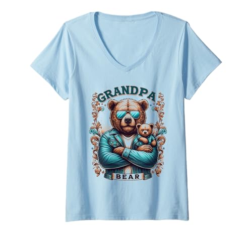 Damen Opa Bär Lustige Bären Tierliebhaber Papa Vater T-Shirt mit V-Ausschnitt von Funny Bears Animal Lover Dad Father Daddy tee