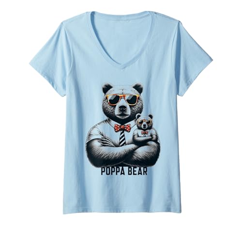 Damen Poppa Bär Lustige Bären Tierliebhaber Papa Vater T-Shirt mit V-Ausschnitt von Funny Bears Animal Lover Dad Father Daddy tee