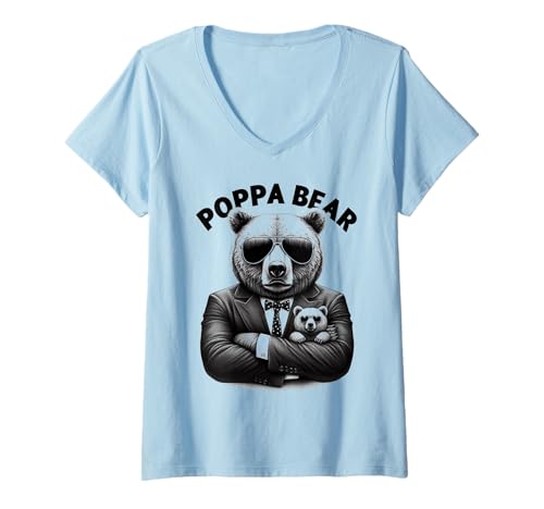 Damen Poppa Bär Lustige Bären Tierliebhaber Papa Vater T-Shirt mit V-Ausschnitt von Funny Bears Animal Lover Dad Father Daddy tee