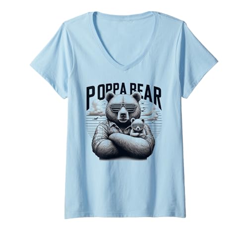 Damen Poppa Bär Lustige Bären Tierliebhaber Papa Vater T-Shirt mit V-Ausschnitt von Funny Bears Animal Lover Dad Father Daddy tee