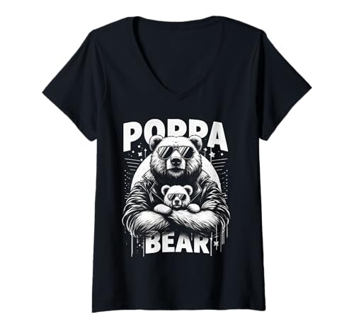 Damen Poppa Bär Lustige Bären Tierliebhaber Papa Vater T-Shirt mit V-Ausschnitt von Funny Bears Animal Lover Dad Father Daddy tee