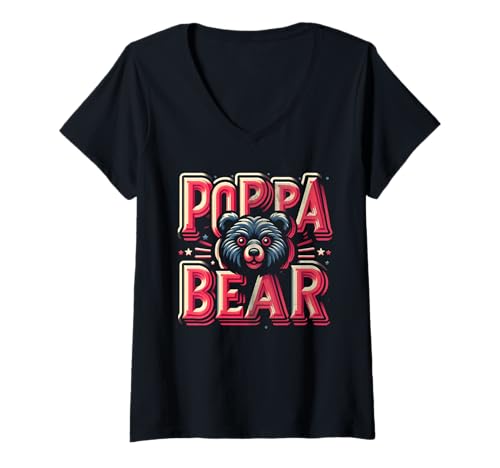 Damen Poppa Bär Lustige Bären Tierliebhaber Papa Vater T-Shirt mit V-Ausschnitt von Funny Bears Animal Lover Dad Father Daddy tee