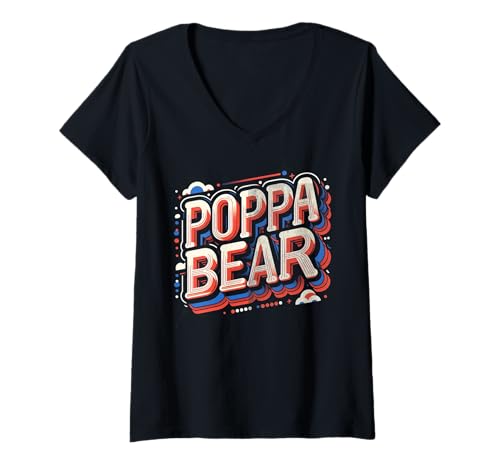 Damen Poppa Bär Lustige Bären Tierliebhaber Papa Vater T-Shirt mit V-Ausschnitt von Funny Bears Animal Lover Dad Father Daddy tee
