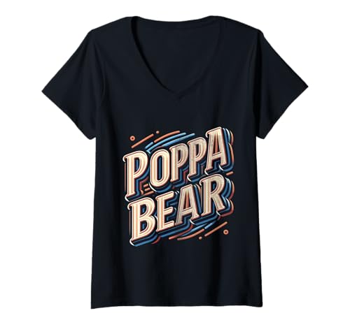 Damen Poppa Bär Lustige Bären Tierliebhaber Papa Vater T-Shirt mit V-Ausschnitt von Funny Bears Animal Lover Dad Father Daddy tee
