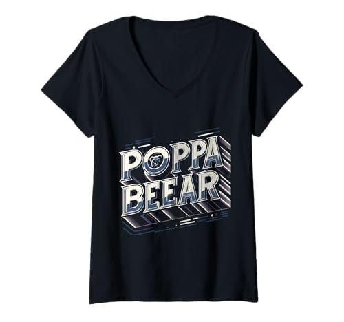 Damen Poppa Bär Lustige Bären Tierliebhaber Papa Vater T-Shirt mit V-Ausschnitt von Funny Bears Animal Lover Dad Father Daddy tee