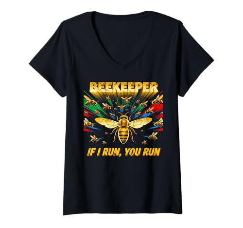 Damen Humour Hive Bees Honeybee If I Run Your Run Funny Beekeeper T-Shirt mit V-Ausschnitt Damen Humour Hive Bees Honeybee If I Run Your Run Funny Beekeeper T-Shirt mit V-Ausschnitt von Funny Beekeeping