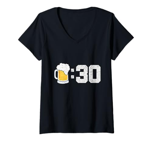 Damen Beer 30 Distressed Cool Retro Lustiges Meme für Biertrinker T-Shirt mit V-Ausschnitt von Funny Beer 30 Tee for Drinkers Apparel Gifts By Mj