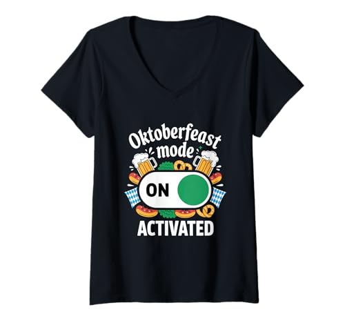 Damen Oktoberfeast Mode Aktiviert Lustiges Bier Party Shirt T-Shirt mit V-Ausschnitt Damen Oktoberfeast Mode Aktiviert Lustiges Bier Party Shirt T-Shirt mit V-Ausschnitt von Funny Beer Party Vibes