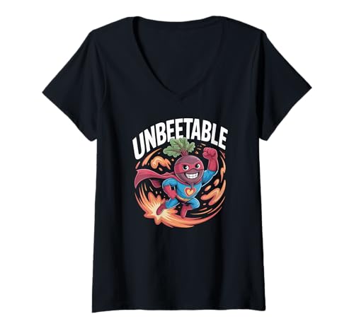 Damen Lustiger Beetroot Unbeetable Superhelden-Humor T-Shirt mit V-Ausschnitt Damen Lustiger Beetroot Unbeetable Superhelden-Humor T-Shirt mit V-Ausschnitt von Funny Beetroot Superhero Unbeetable Humor