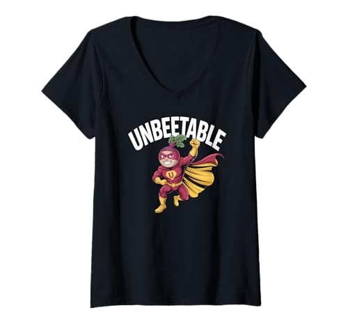 Damen Lustiger Veganer Unbeetable Hero mit roten Rüben T-Shirt mit V-Ausschnitt Damen Lustiger Veganer Unbeetable Hero mit roten Rüben T-Shirt mit V-Ausschnitt von Funny Beetroot Vegan Unbeetable Humor