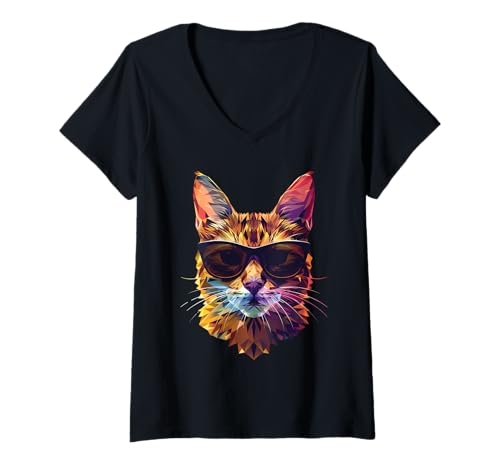 Damen Cat Dad Mom Cool Sonnenbrille - Bengal T-Shirt mit V-Ausschnitt von Funny Bengal Gift for Men, Women, Dad & Mom
