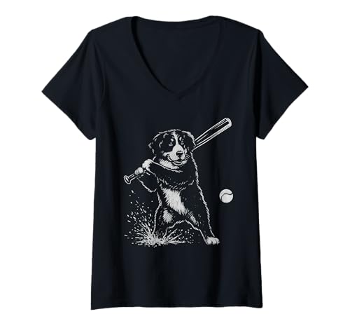 Damen Berner Sennenhund Baseball Sport Hundeliebhaber T-Shirt mit V-Ausschnitt Damen Berner Sennenhund Baseball Sport Hundeliebhaber T-Shirt mit V-Ausschnitt von Funny Berner Baseball Player Dog Designs