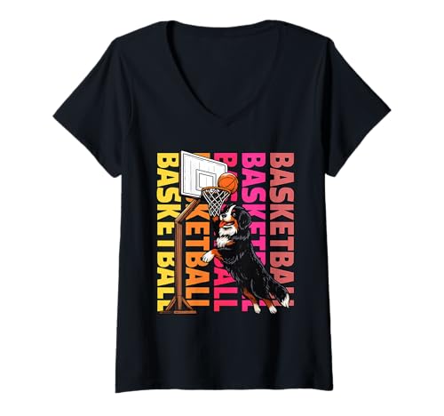 Damen Berner Sennenhund Basketball Sport Hundeliebhaber T-Shirt mit V-Ausschnitt Damen Berner Sennenhund Basketball Sport Hundeliebhaber T-Shirt mit V-Ausschnitt von Funny Berner Basketball Player Dog Designs
