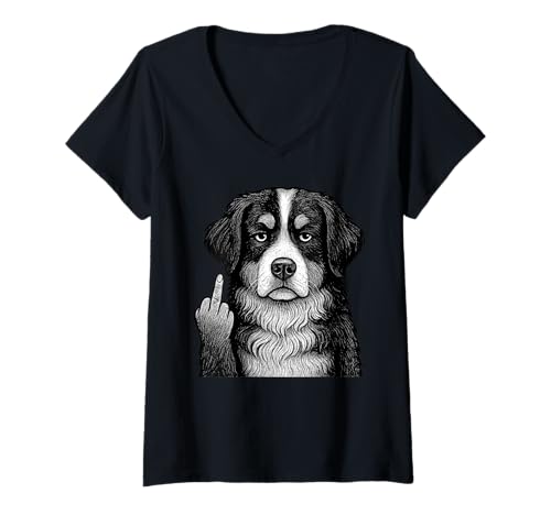 Damen Berner Sennenhund Mittelfinger sarkastischer Hundeliebhaber T-Shirt mit V-Ausschnitt Damen Berner Sennenhund Mittelfinger sarkastischer Hundeliebhaber T-Shirt mit V-Ausschnitt von Funny Berner Flipping Off Dog Designs
