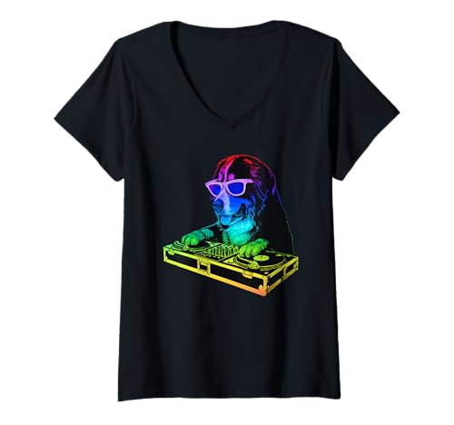 Damen Berner Sennenhund DJ Musik Party Hundeliebhaber T-Shirt mit V-Ausschnitt Damen Berner Sennenhund DJ Musik Party Hundeliebhaber T-Shirt mit V-Ausschnitt von Funny Berner House Music Dog Designs