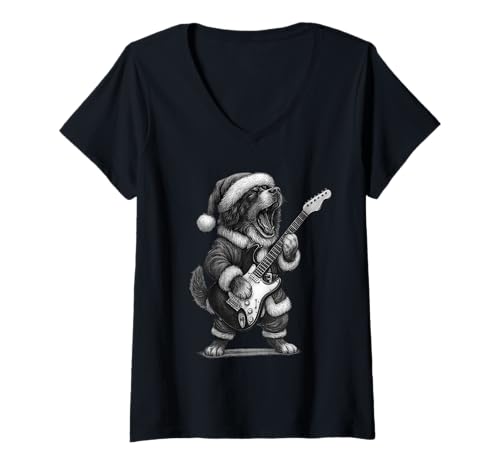Damen Berner Sennenhund spielt Gitarre Weihnachten Hundeliebhaber T-Shirt mit V-Ausschnitt Damen Berner Sennenhund spielt Gitarre Weihnachten Hundeliebhaber T-Shirt mit V-Ausschnitt von Funny Berner Rock Music Dog Designs