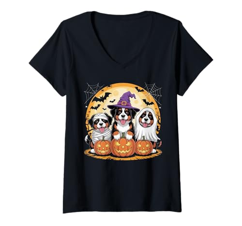 Damen Gruseliges Berner Berggeist Hundeliebhaber Halloween-Kostüm T-Shirt mit V-Ausschnitt Damen Gruseliges Berner Berggeist Hundeliebhaber Halloween-Kostüm T-Shirt mit V-Ausschnitt von Funny Bernese Mountain Halloween Dog Costume