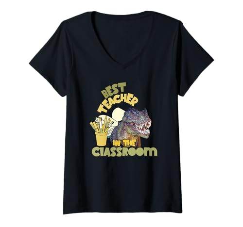 Damen Lustiger Dinosaurier Dino Bester Lehrer T-Shirt mit V-Ausschnitt Damen Lustiger Dinosaurier Dino Bester Lehrer T-Shirt mit V-Ausschnitt von Funny Best Teacher Appreciation Back to School