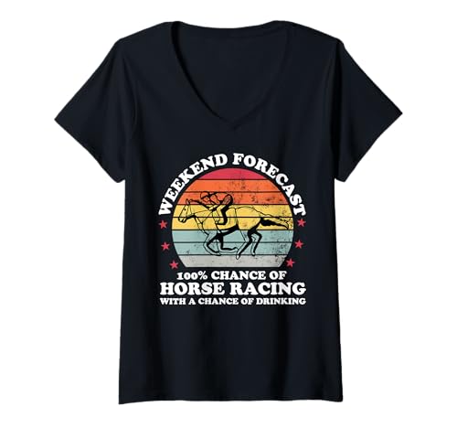 Damen Wochenendvorhersage Pferderennen Chance of Drinking Herren T-Shirt mit V-Ausschnitt von Funny Betting Horse Racing Apparel Co,