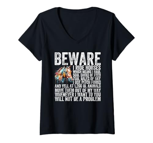Damen Beware I Ride Horses Not Be A Problem Lustiger Pferdeliebhaber T-Shirt mit V-Ausschnitt Damen Beware I Ride Horses Not Be A Problem Lustiger Pferdeliebhaber T-Shirt mit V-Ausschnitt von Funny Beware I Ride Horses For Horse Lover