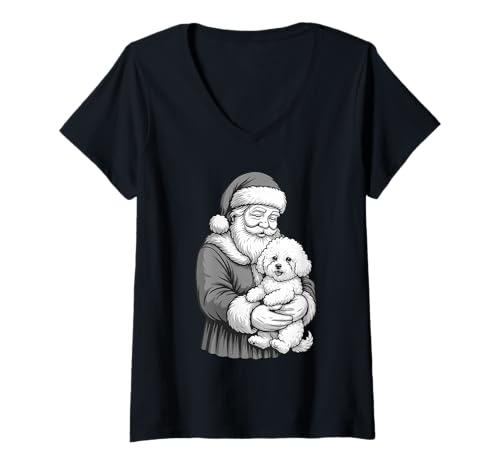 Damen Bichon Frisé Weihnachtsmann für Hundeliebhaber T-Shirt mit V-Ausschnitt Damen Bichon Frisé Weihnachtsmann für Hundeliebhaber T-Shirt mit V-Ausschnitt von Funny Bichon Holiday Dog Designs