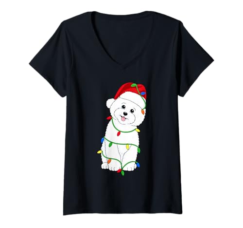 Damen Bichon Frisé-Weihnachtsbaum-Lichter für Hundeliebhaber T-Shirt mit V-Ausschnitt Damen Bichon Frisé-Weihnachtsbaum-Lichter für Hundeliebhaber T-Shirt mit V-Ausschnitt von Funny Bichon Xmas Tree Dog Designs