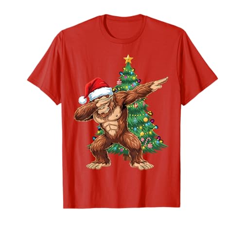 Bigfoot Weihnachtsbaum Dabbing Santa Xmas Sasquatch Herren Jungen T-Shirt von Funny Bigfoot Christmas Clothing