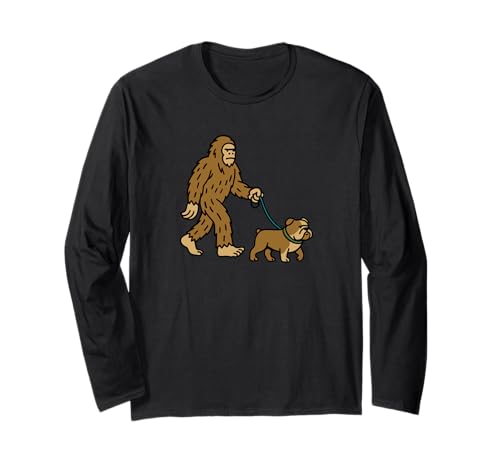 Bigfoot Walking Bulldog, Hund, Papa Mama, Sasquatch Langarmshirt von Funny Bigfoot Graphic Apparel Men Women Kids by RJ