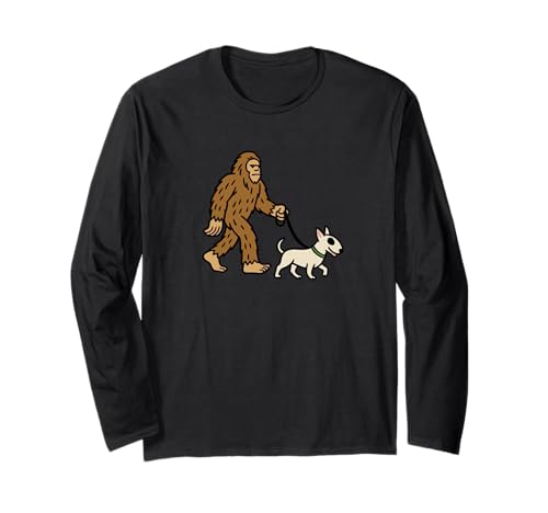 Bigfoot Walking Bulldog Terrier, Hund, Papa, Mama, Sasquatch Langarmshirt von Funny Bigfoot Graphic Apparel Men Women Kids by RJ