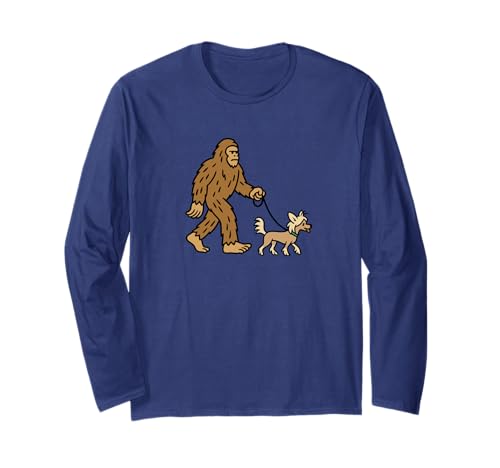 Bigfoot Walking Chinesischer Schopfhund Papa Mama – Sasquatch Langarmshirt von Funny Bigfoot Graphic Apparel Men Women Kids by RJ