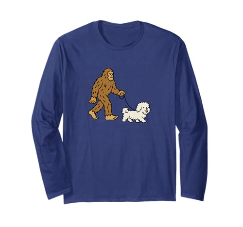Bigfoot Walking Coton De Tulear Hund Papa Mama - Sasquatch Langarmshirt von Funny Bigfoot Graphic Apparel Men Women Kids by RJ