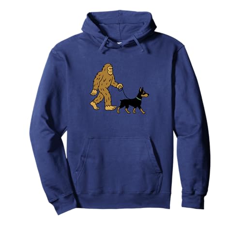 Bigfoot Walking Dobermann Hund Papa Mama - Sasquatch Pullover Hoodie von Funny Bigfoot Graphic Apparel Men Women Kids by RJ