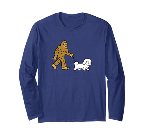 Bigfoot Walking Lhasa Apso, Hund, Papa, Mama, Sasquatch Langarmshirt von Funny Bigfoot Graphic Apparel Men Women Kids by RJ