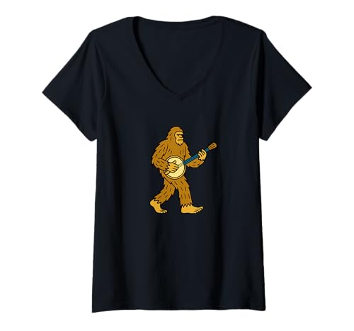 Damen Bigfoot Banjo Bluegrass Band – Sasquatch T-Shirt mit V-Ausschnitt von Funny Bigfoot Graphic Apparel Men Women Kids by RJ